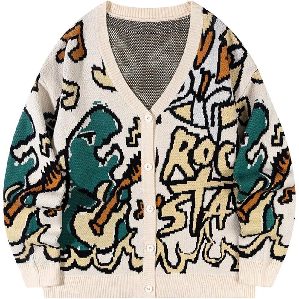 Women's Dinosaur Knit Sweater Medium Vintage Button Cardigan Cozy